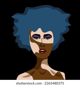 Black fashion girl with vitiligo. Female portrait with violation of skin pigmentation. 