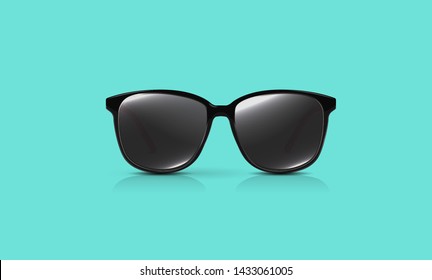 Black fashion sunglasses on pastel background.