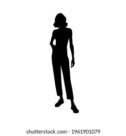 Black fashion vector silhouette of beautiful stylish woman posing in pants vector illustration