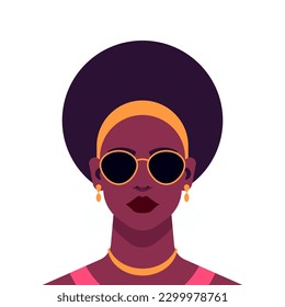 Mujer de moda negra moderna estilo peinado étnico pintura retrato minimalista vector ilustración plana