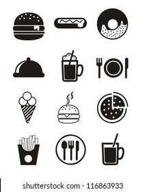 black fast food icons over white background. vector