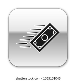 Black Fast payments icon isolated on white background. Fast money transfer payment. Financial services, fast loan, time is money, cash back concept. Silver square button. Vector Illustration