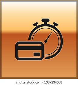 Black Fast payments icon isolated on gold background. Fast money transfer payment. Financial services, fast loan, time is money, cash back concept. Vector Illustration