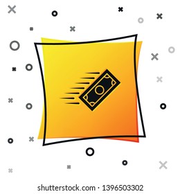 Black Fast payments icon isolated on white background. Fast money transfer payment. Financial services, fast loan, time is money, cash back concept. Yellow square button. Vector Illustration