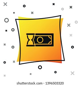 Black Fast payments icon isolated on white background. Fast money transfer payment. Financial services, fast loan, time is money, cash back concept. Yellow square button. Vector Illustration