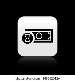 Black Fast payments icon isolated on black background. Fast money transfer payment. Financial services, fast loan, time is money, cash back concept. Silver square button. Vector Illustration