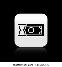Black Fast payments icon isolated on black background. Fast money transfer payment. Financial services, fast loan, time is money, cash back concept. Silver square button. Vector Illustration