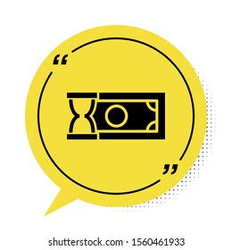 Black Fast payments icon isolated on white background. Fast money transfer payment. Financial services, fast loan, time is money, cash back concept. Yellow speech bubble symbol. Vector Illustration