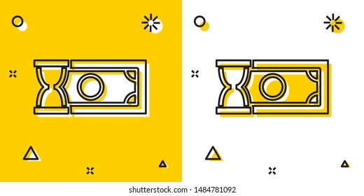 Black Fast payments icon on yellow and white background. Fast money transfer payment. Financial services, fast loan, time is money, cash back concept. Random dynamic shapes. Vector Illustration