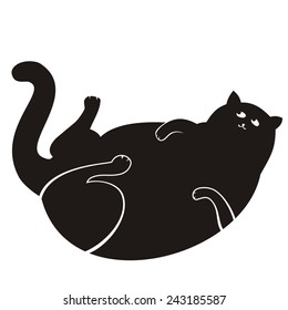 Black Fat Cat Funny. Vector Illustration For Greeting Cards, Stickers.