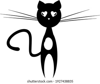 Black Fat Cat Silhouette, Vector Icon