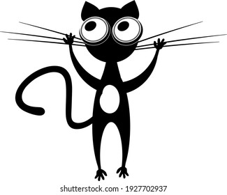 Black Fat Cat Silhouette, Vector Icon