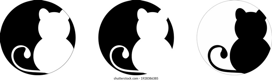 Black Fat Cat Silhouette, Vector Icon