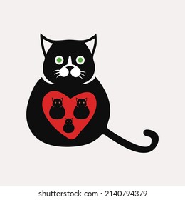 black fat cat vector logo 
