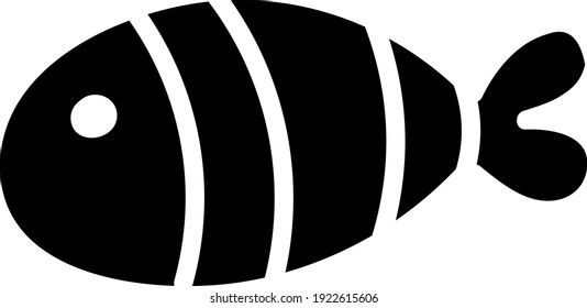 Black fat fish with three white lines over it, illustration, vector on white background.