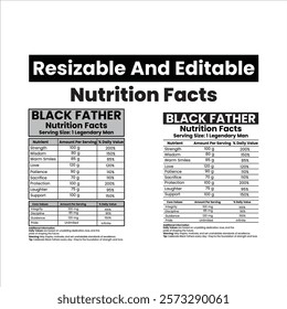 Black father, nutrition facts label, supplement facts, nutrition facts, Happy Fathers day, black father nutrition facts With White background