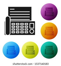 Black Fax machine icon isolated on white background. Office Telephone. Set icons colorful circle buttons. Vector Illustration