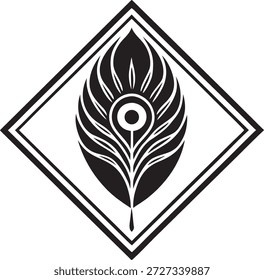 Black feather in a diamond shape white