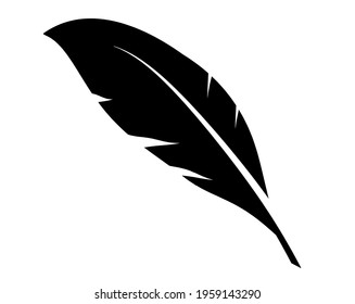 Black feather as icon isolated on white background. Vector