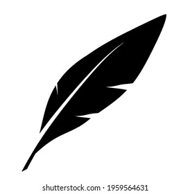 Black feather as icon isolated on white background. Vector