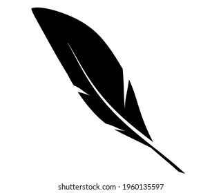 Black feather as icon isolated on white background. Vector
