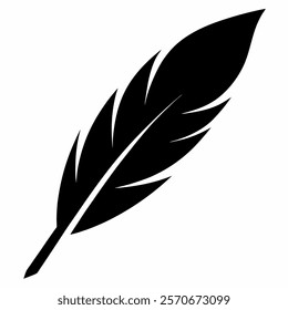 Black feather icon vector on white background.