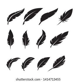 black feather icons set on white background