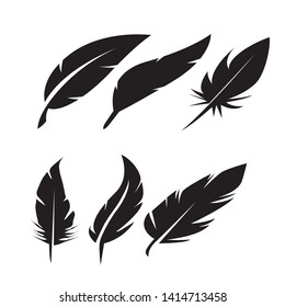 black feather icons set on white background