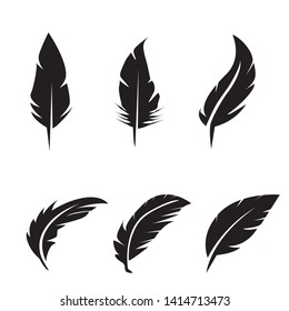 black feather icons set on white background