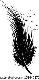 Black feather, illustration, vector on white background.