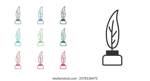 Black Feather and inkwell icon isolated on white background. Set icons colorful. Vector