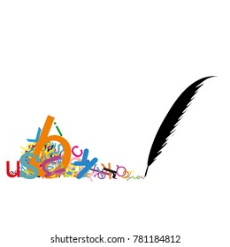 black feather with letters in vector