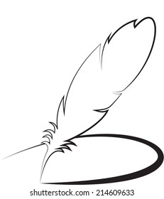 Black feather with line isolated on white. eps10