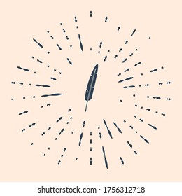 Black Feather pen icon isolated on beige background. Abstract circle random dots. Vector Illustration