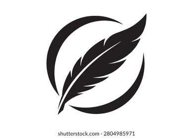 Black feather quill pen icon for creative writing logo