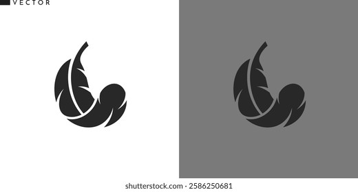 Black feather silhouette. Bird feather vector illustration