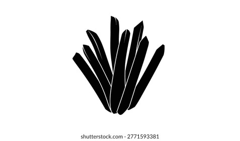 a black feather silhouette centered on a white background, featuring clean lines and a minimalist design suitable for various graphic applications. high-quality professional detailed
