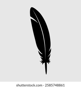 Black feather silhouette icon with a clean and modern design. Perfect for logos, branding, writing themes, creativity, freedom, nature, and minimalist graphic elements.