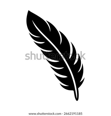 Black feather silhouette icon vector flat illustration on white background.