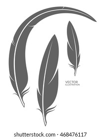 Black feather. Silhouette. Isolated  feathers on white background. Vector illustration