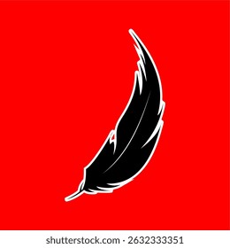 Black Feather Silhouette op rode achtergrond – gestileerde vectorkunst
