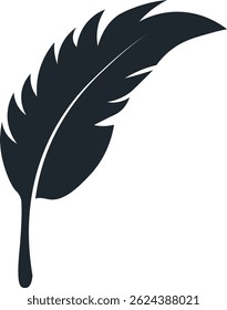 Black Feather Silhouette on White Background. Vector Illustration