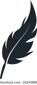 Black Feather Silhouette on White Background. Vector Illustration