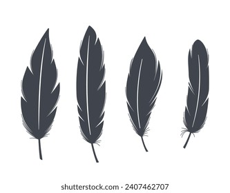 Black Feather Silhouettes. Elegant And Mysterious, These Intricate Outlines Capture The Delicate Beauty Of Feathers