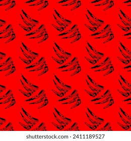 Las plumas negras sobre un fondo rojo, la abstracción. Grunge de abstracción de patrones sin fisuras del vector. Ilustración de fondo, diseño decorativo para tela o papel. Ornamento moderno 