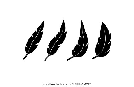 Black feathers set icons. Vector on isolated background. EPS 10