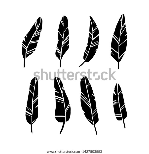 Black Feathers Set On White Background Stock Vector (Royalty Free