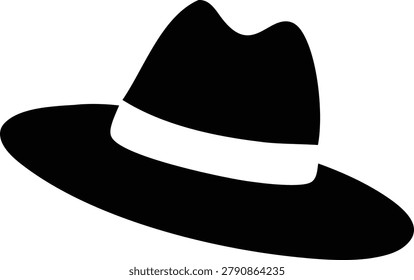 Black fedora hat silhouette on transparent background, elegant fashion accessory for men and women, symbolizing style and sophistication.