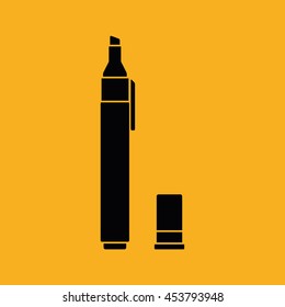 Black felt pen icon vector. Pencil vector illustration. Yellow background