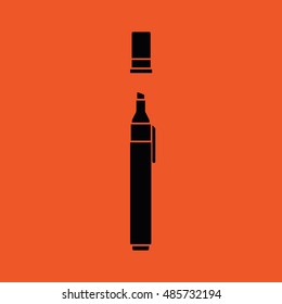 Black felt pen icon vector. Pencil vector illustration. Orange background